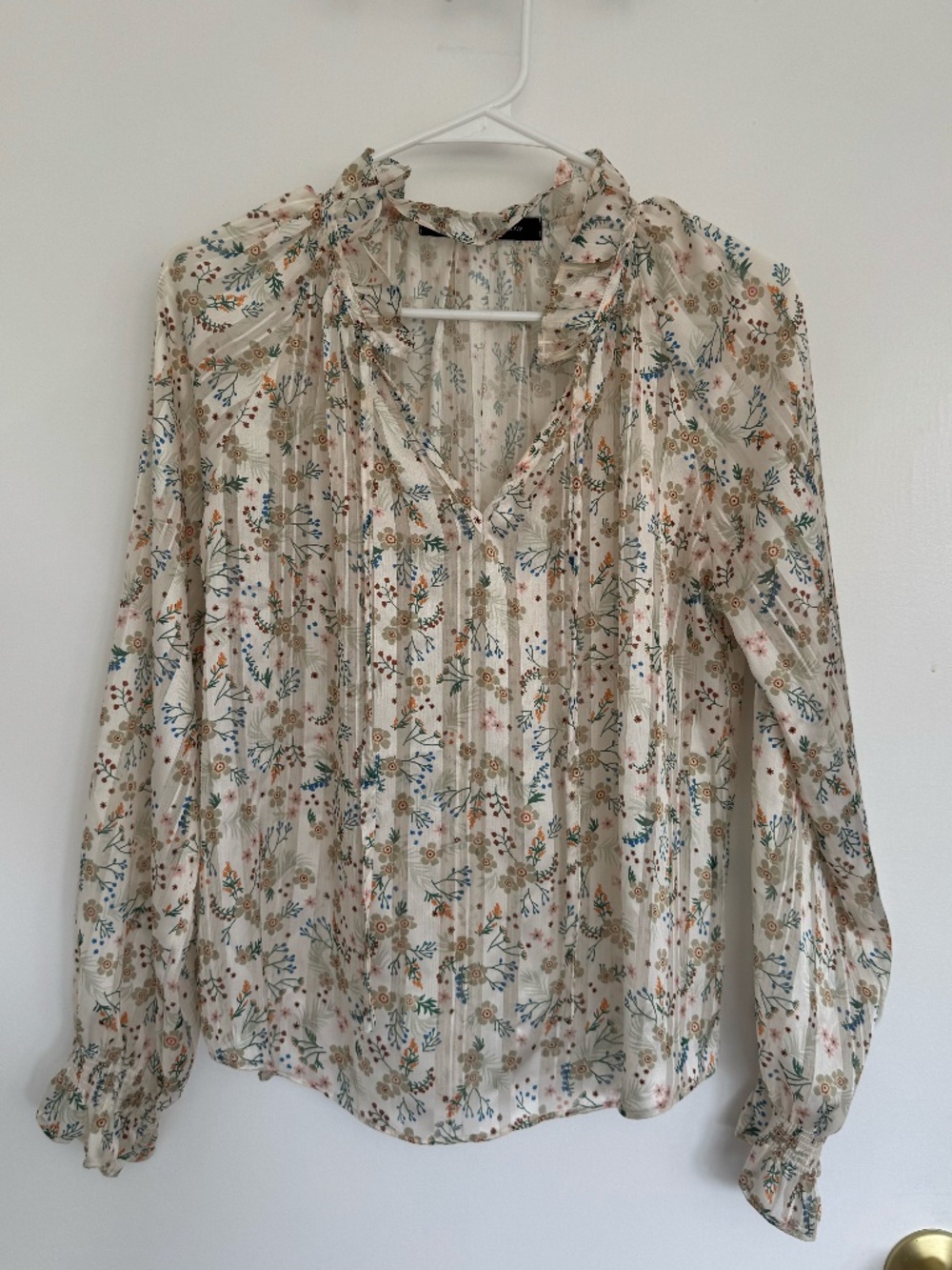 Harper + Harlow Floral Sheer Ruffle Tie Neck Blouse Small